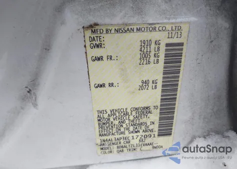 2014 Nissan Altima 2.5 Sv from USA, damaged, VIN 1N4AL3AP3EC172091